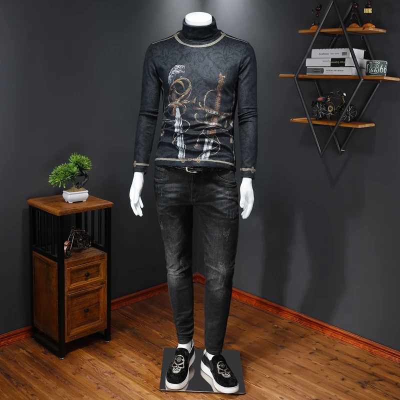 EU/US Designer Men's T Shirts Excellent Sword Velvet Thicken Full Sleeve Half Turtleneck Vintage Autumn Winter Clothing#C218
EU/US Designer Men's T Shirts Excellent Sword Velvet Thicken Full Sleeve Half Turtleneck Vintage Autumn Winter Clothing#C218