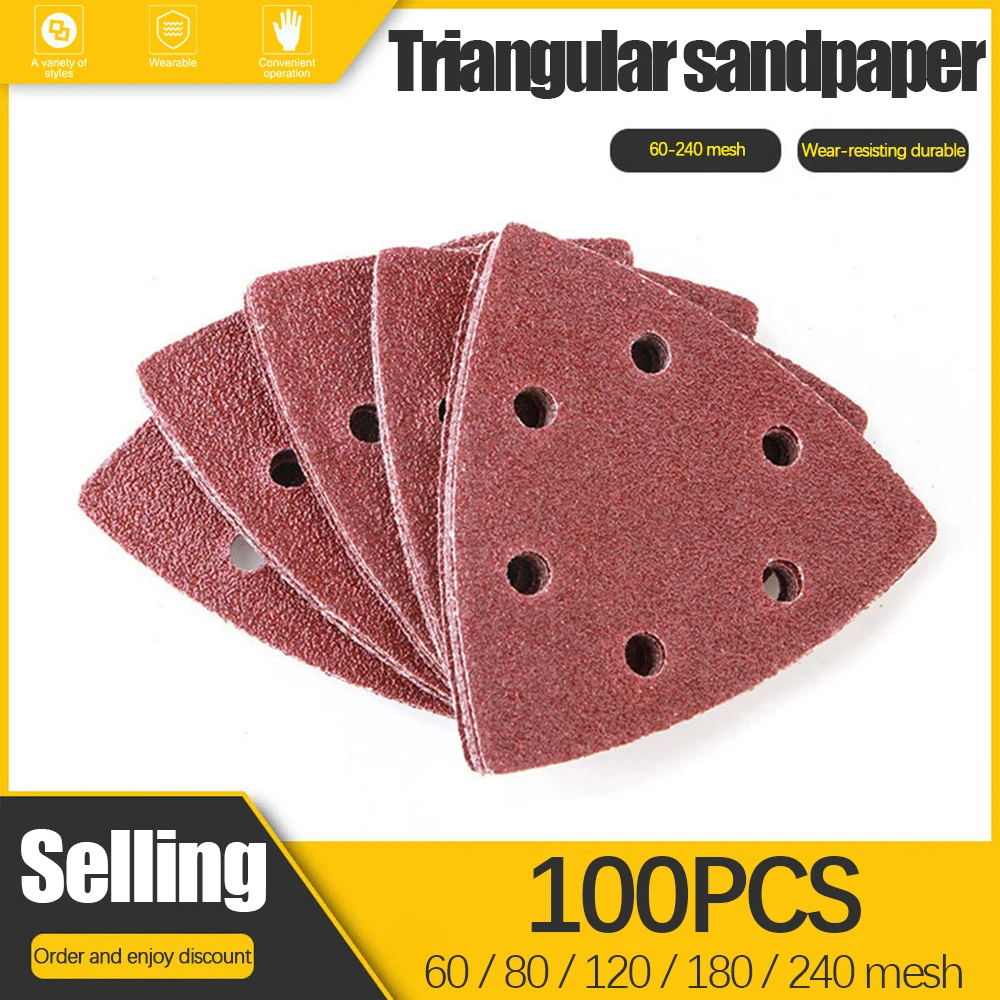 100 PCS Triangle Sandpaper Sanding Sheets 6 Holes Hook and Loop Assorted 60/80/120/180/240/ Grits for Sanding Polishing
100 PCS Triangle Sandpaper Sanding Sheets 6 Holes Hook and Loop Assorted 60/80/120/180/240/ Grits for Sanding Polishing