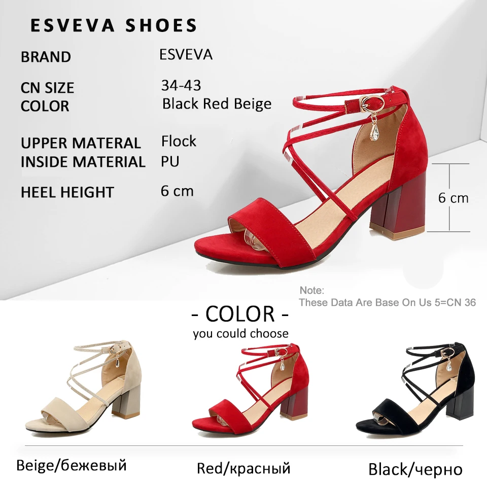 ESVEVA 2017 Women Sandals High Heels Shoes Flock Female Sandals Low Heel Summer Sandals Peep Toe Casual Women Shoes Size 34-43
ESVEVA 2017 Women Sandals High Heels Shoes Flock Female Sandals Low Heel Summer Sandals Peep Toe Casual Women Shoes Size 34-43