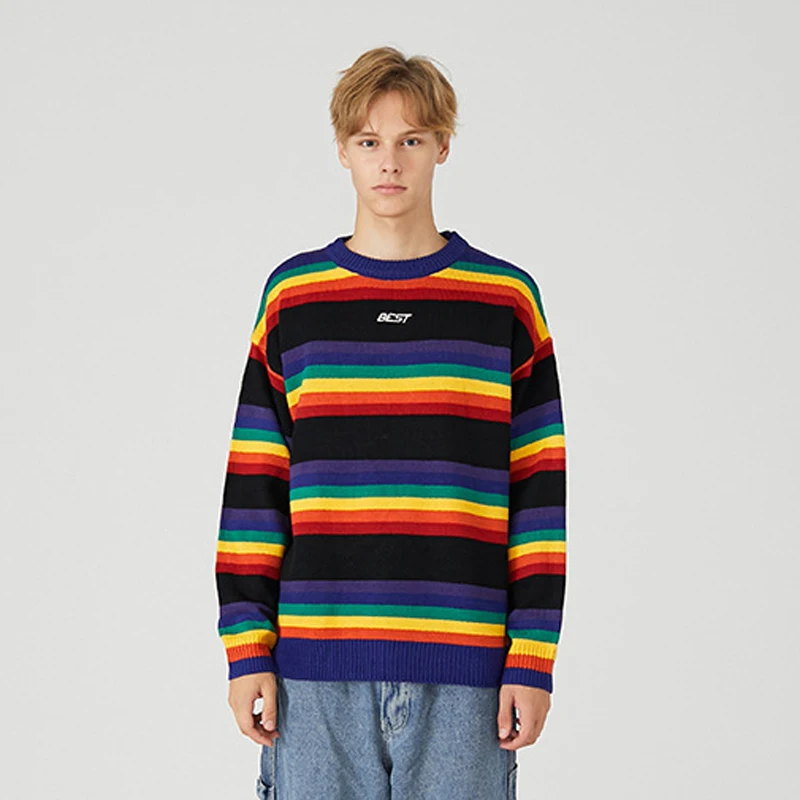 Hip Hop Harajuku Mens Sweater Rainbow Stripes Streetwear Loose Bf Women Sweater Oversized Pullover Casual Autumn Male Sweater
Hip Hop Harajuku Mens Sweater Rainbow Stripes Streetwear Loose Bf Women Sweater Oversized Pullover Casual Autumn Male Sweater