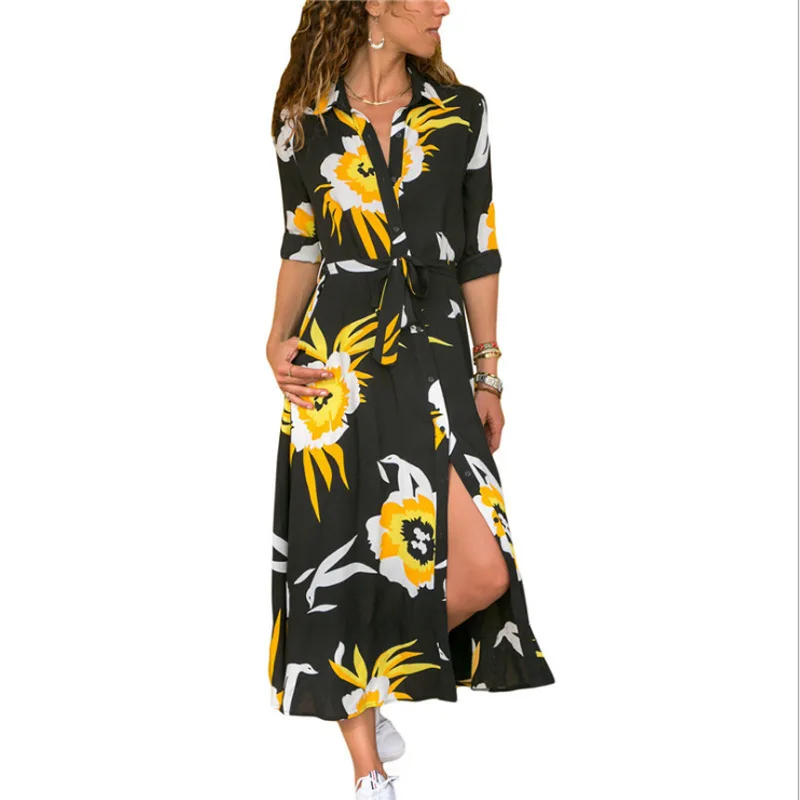 Wearing casual and elegant long skirts on the street, 2021 summer big swing printed long-sleeved dress
Wearing casual and elegant long skirts on the street, 2021 summer big swing printed long-sleeved dress
