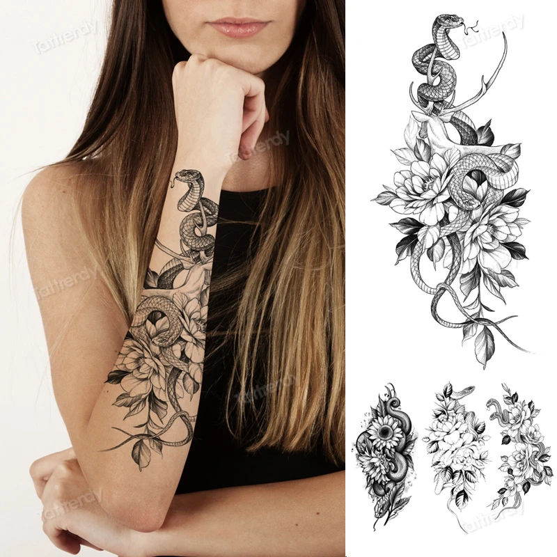 Snake Flower Rose Temporary Tattoo Sticker Peony Waterproof Tattoos Sunflower Armband Body Art Arm Fake Sleeve Tattoo Women Girl
Snake Flower Rose Temporary Tattoo Sticker Peony Waterproof Tattoos Sunflower Armband Body Art Arm Fake Sleeve Tattoo Women Girl