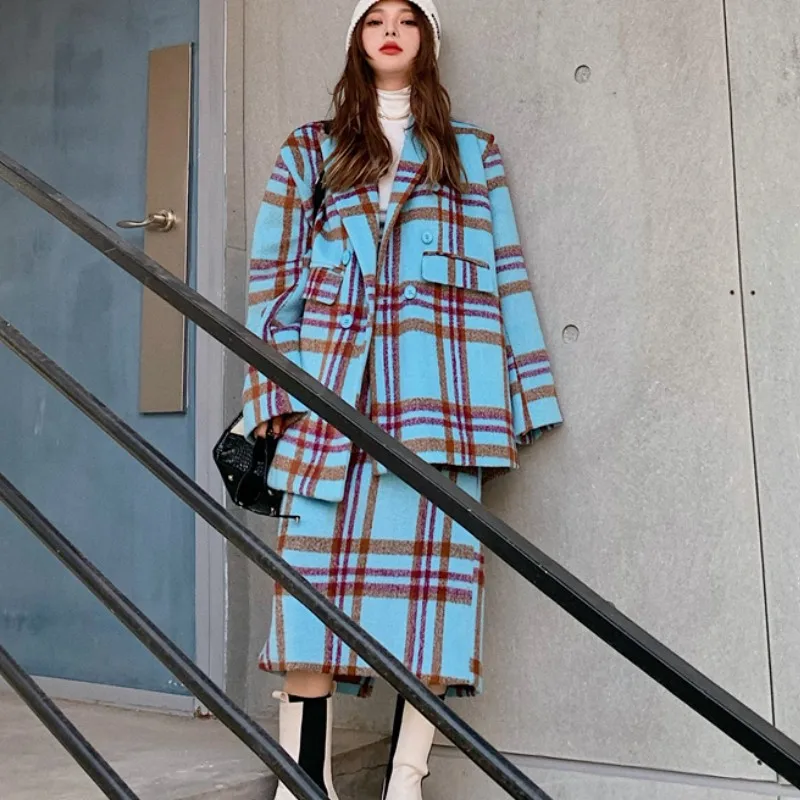 Fall Winter Elegant Plaid Tweed Blazer and Skirt 2 piece set Women Turn-down collar Long Sleeve Jackets Coat + Midi Skirt Suit
Fall Winter Elegant Plaid Tweed Blazer and Skirt 2 piece set Women Turn-down collar Long Sleeve Jackets Coat + Midi Skirt Suit