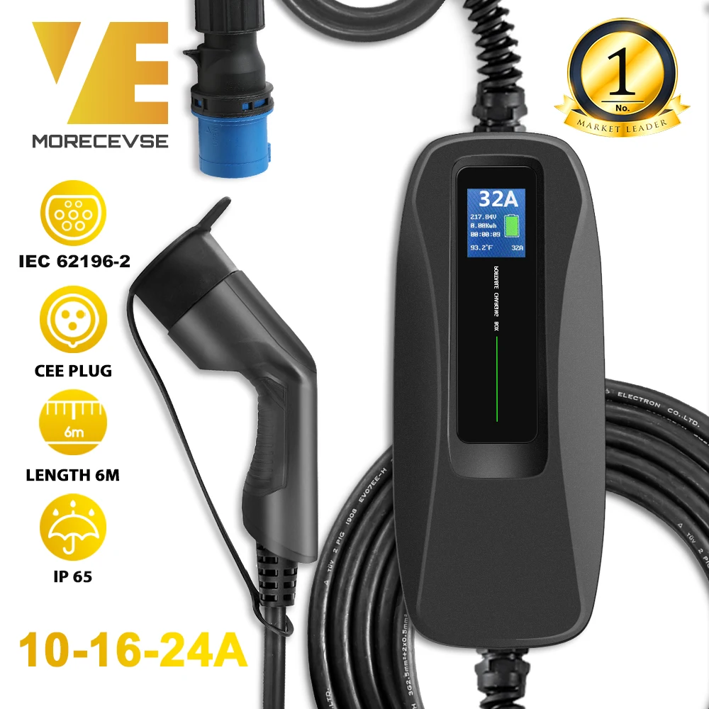 Type 2 EV Charger Level 2 32 Amp Portable Electric Vehicle Charger, CEE Plug 220V-240V Car Charging Cable, IEC 62196-2
Type 2 EV Charger Level 2 32 Amp Portable Electric Vehicle Charger, CEE Plug 220V-240V Car Charging Cable, IEC 62196-2