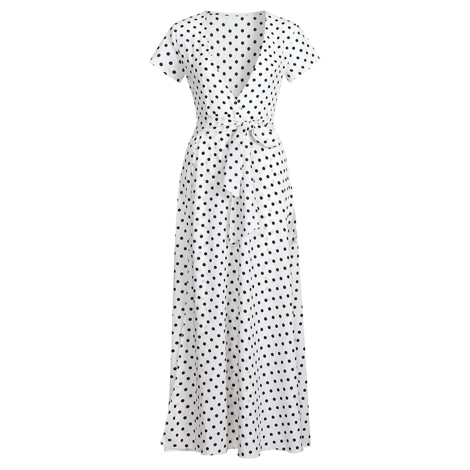 Women's Fashion Casual Short Sleeve V-neck Low Cut Printed Polka Dot Dress Sexy Slit Long Dresses Beach Summer Vestido De Mujer 
Women's Fashion Casual Short Sleeve V-neck Low Cut Printed Polka Dot Dress Sexy Slit Long Dresses Beach Summer Vestido De Mujer