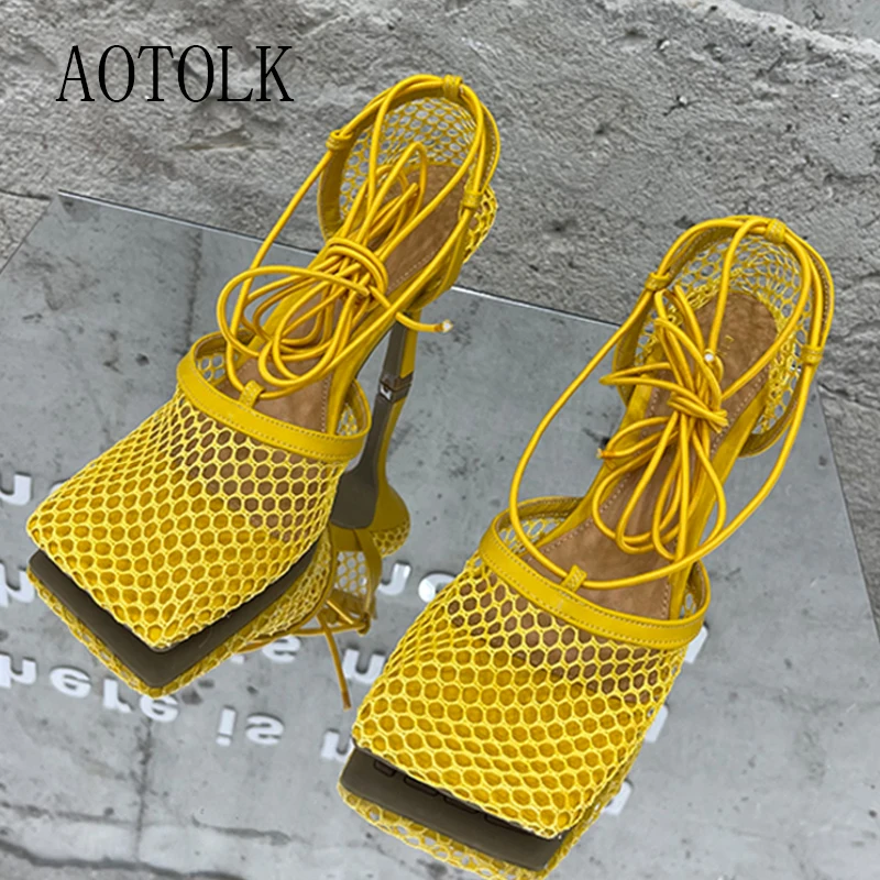 Women Sandals Square Toe Mesh Pumps Sexy Female High Heel Lace Up Cross-tied Stiletto Hollow Dress Party Shoes Large Size 43
Women Sandals Square Toe Mesh Pumps Sexy Female High Heel Lace Up Cross-tied Stiletto Hollow Dress Party Shoes Large Size 43