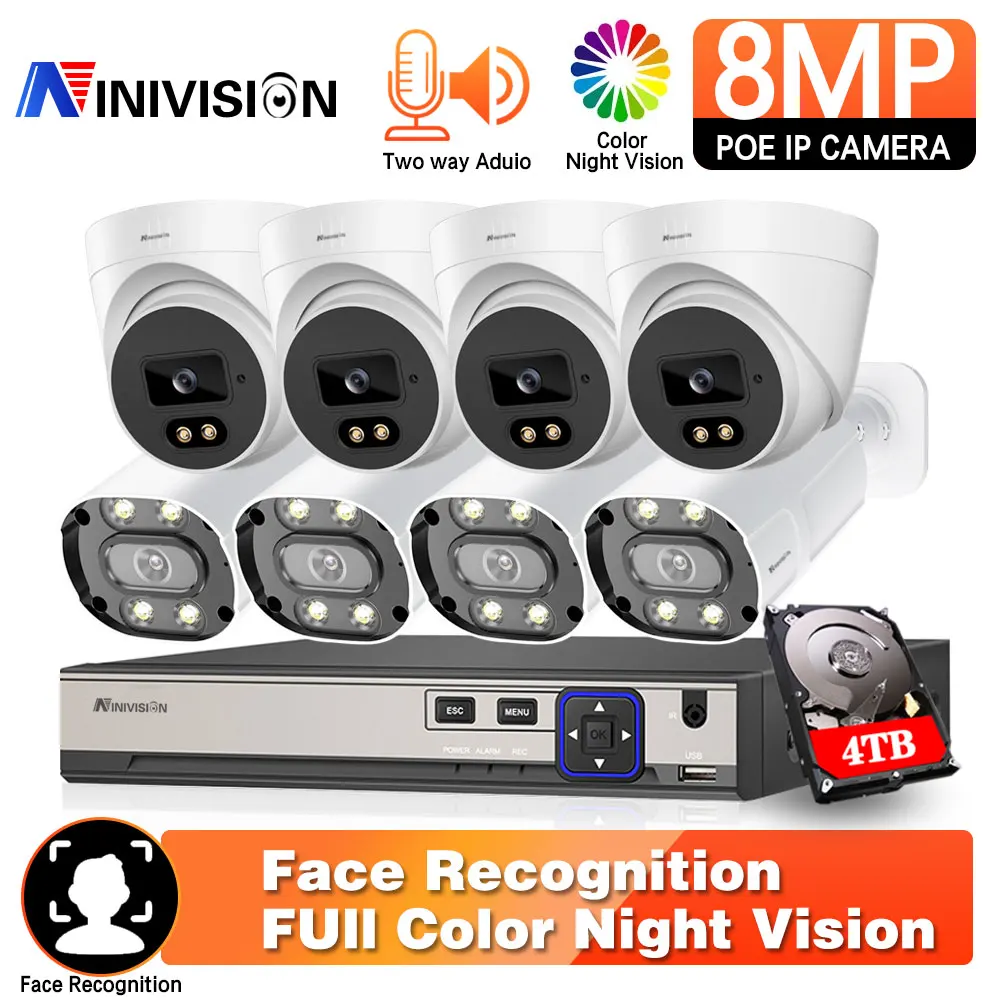 8CH 4K POE NVR Kit Security Camera Ai Face Detect System Indoor Two-Way Audio IP Bullet/Dome Camera P2P Video Surveillance Set
8CH 4K POE NVR Kit Security Camera Ai Face Detect System Indoor Two-Way Audio IP Bullet/Dome Camera P2P Video Surveillance Set
