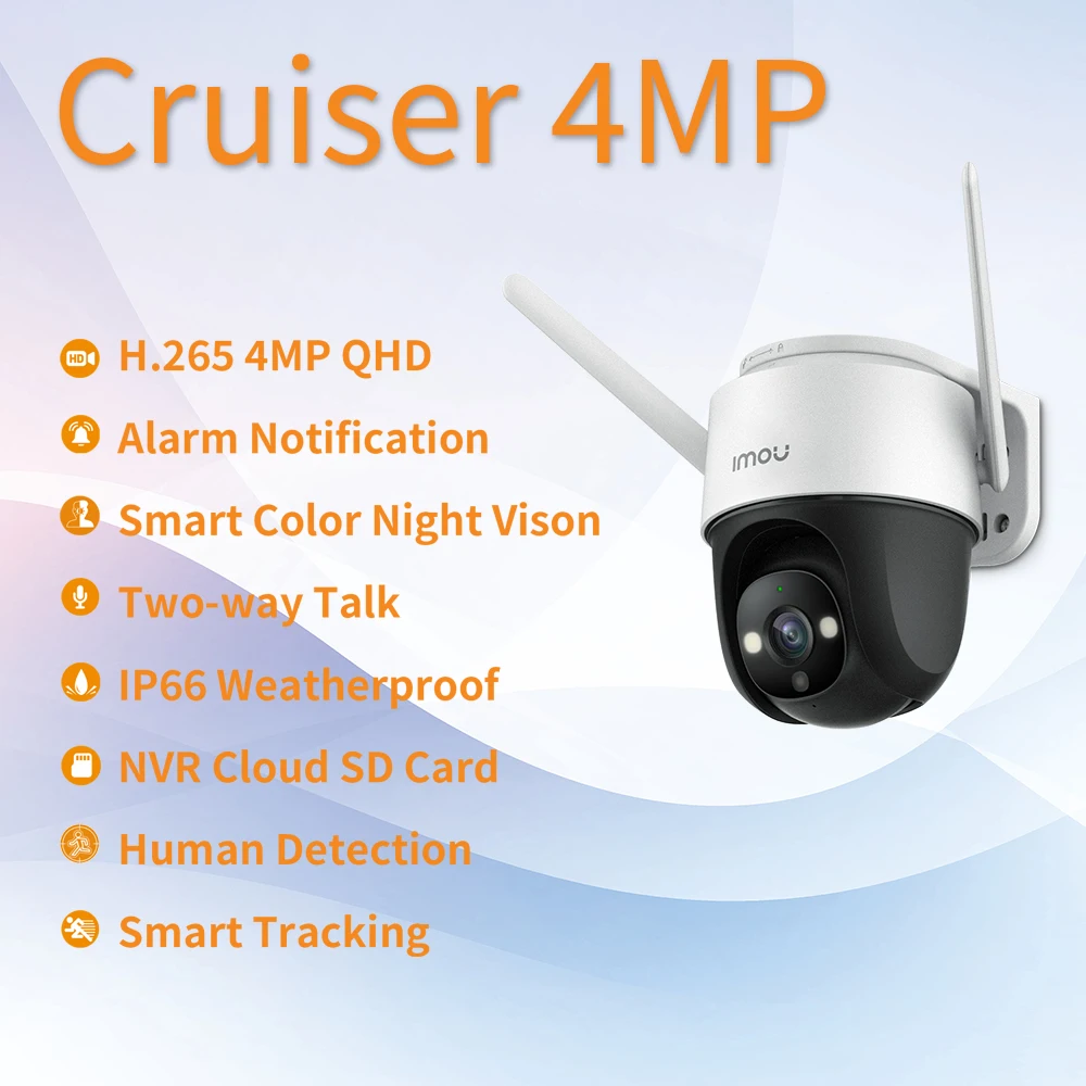 Imou Cruiser 4MP Full Color Wifi Surveillance Camera H265 PTZ Outdoor IP66 Audio Record Night Vision AI Human Detection
Imou Cruiser 4MP Full Color Wifi Surveillance Camera H265 PTZ Outdoor IP66 Audio Record Night Vision AI Human Detection