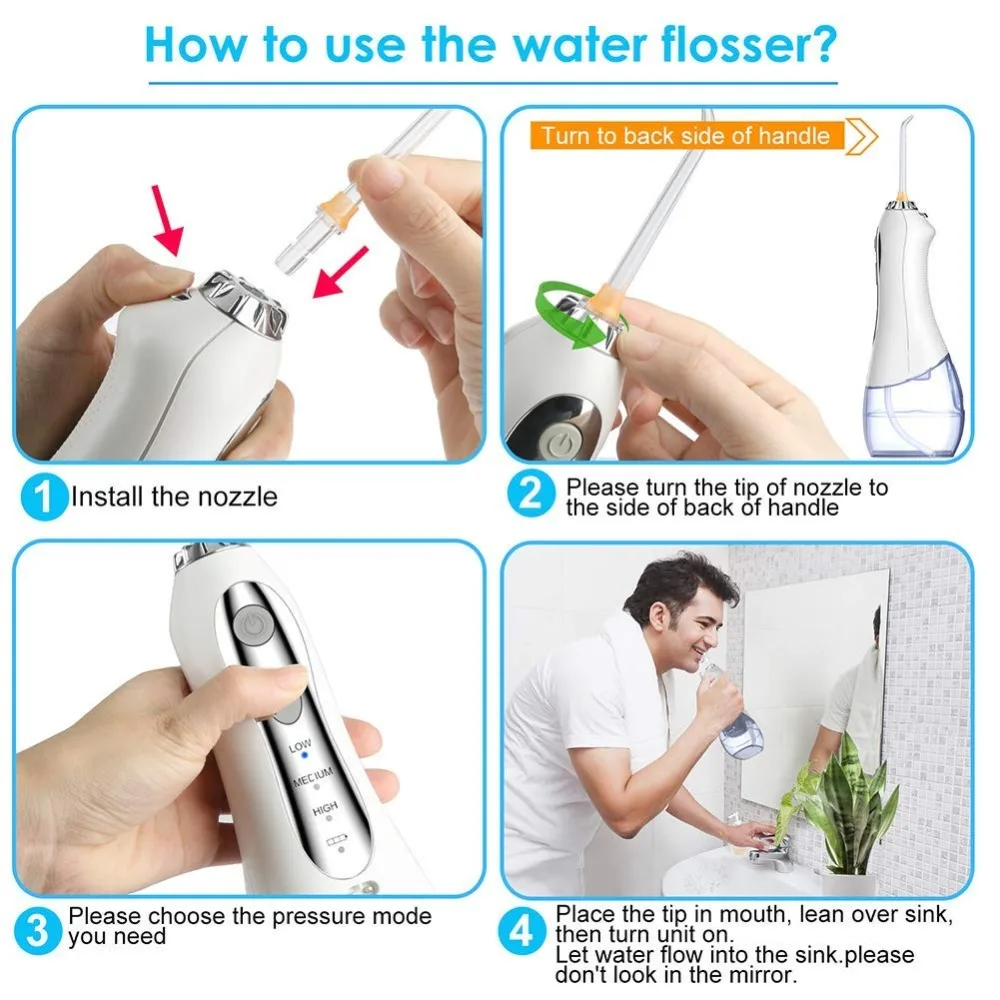 Electric Oral Irrigator 300ml Portable Dental Water Flosser Jet USB Water Floss IPX7 Waterproof Irrigator Dental Tooth Cleaner
Electric Oral Irrigator 300ml Portable Dental Water Flosser Jet USB Water Floss IPX7 Waterproof Irrigator Dental Tooth Cleaner