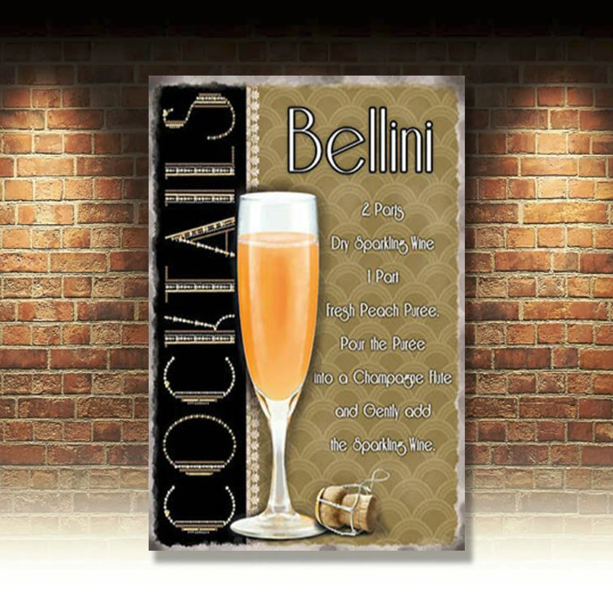 Bellini коктиальный рецепт, Классический праздничный напиток персика, средний Металлический Стальной настенный знак
Bellini коктиальный рецепт, Классический праздничный напиток персика, средний Металлический Стальной настенный знак