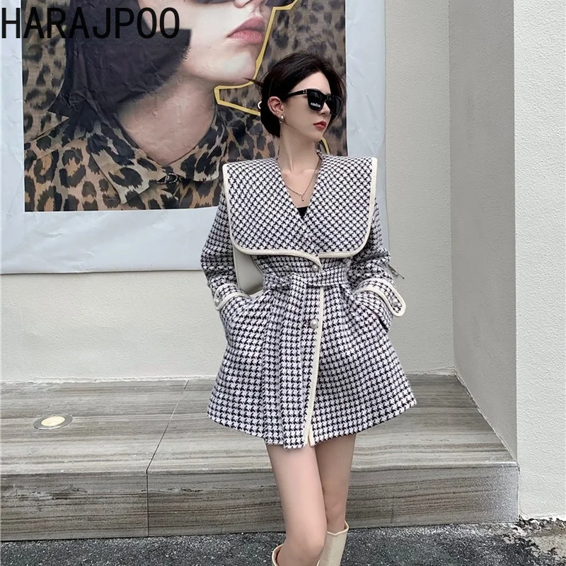 Женское шерстяное пальто в клетку Harajpoo, новинка сезона осень-зима 2021, корейская мода, свободная Женская одежда с твидовым воротником и карма...
Женское шерстяное пальто в клетку Harajpoo, новинка сезона осень-зима 2021, корейская мода, свободная Женская одежда с твидовым воротником и карма...