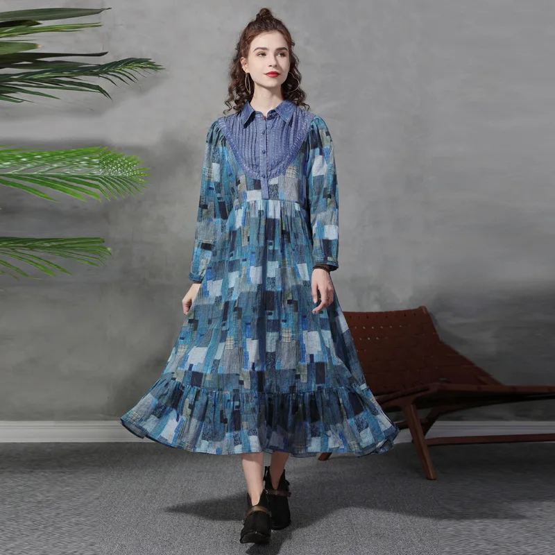 Women Dress Autumn Loose Plus Size Retro Cotton and Linen Plaid Stitching Long Sleeve Maxi Dresses for Women Vestido Feminino
Women Dress Autumn Loose Plus Size Retro Cotton and Linen Plaid Stitching Long Sleeve Maxi Dresses for Women Vestido Feminino