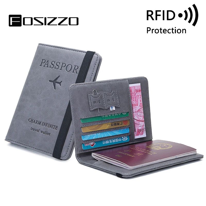 FOSIZZO Обложка для паспорта модные RFID PU кожи мужская дорожная ID кредитной карты