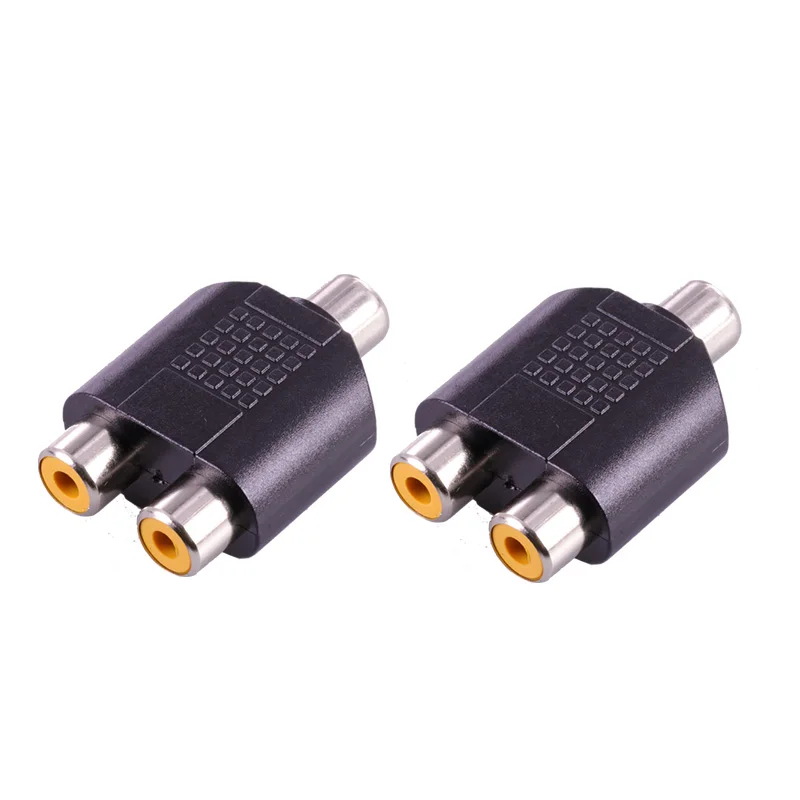 

100pcs/lot RCA Connector 1 RCA Female Jack to 2xRCA Female Jack Audio Adapter Nickel Plated 3 way RCA Splitter Converter