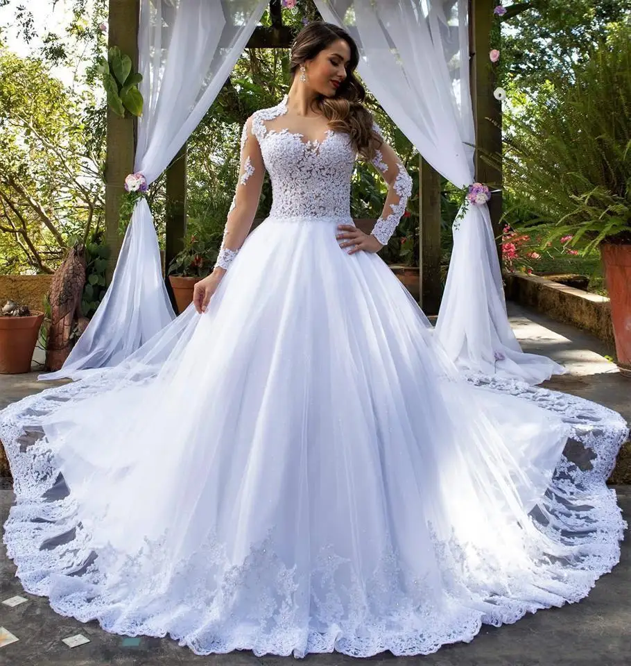 Princess Wedding Dresses White Ball Gown Long Sleeves Bride Dress Garden Bridal Dresses Arabic robes de mariée
Princess Wedding Dresses White Ball Gown Long Sleeves Bride Dress Garden Bridal Dresses Arabic robes de mariée
