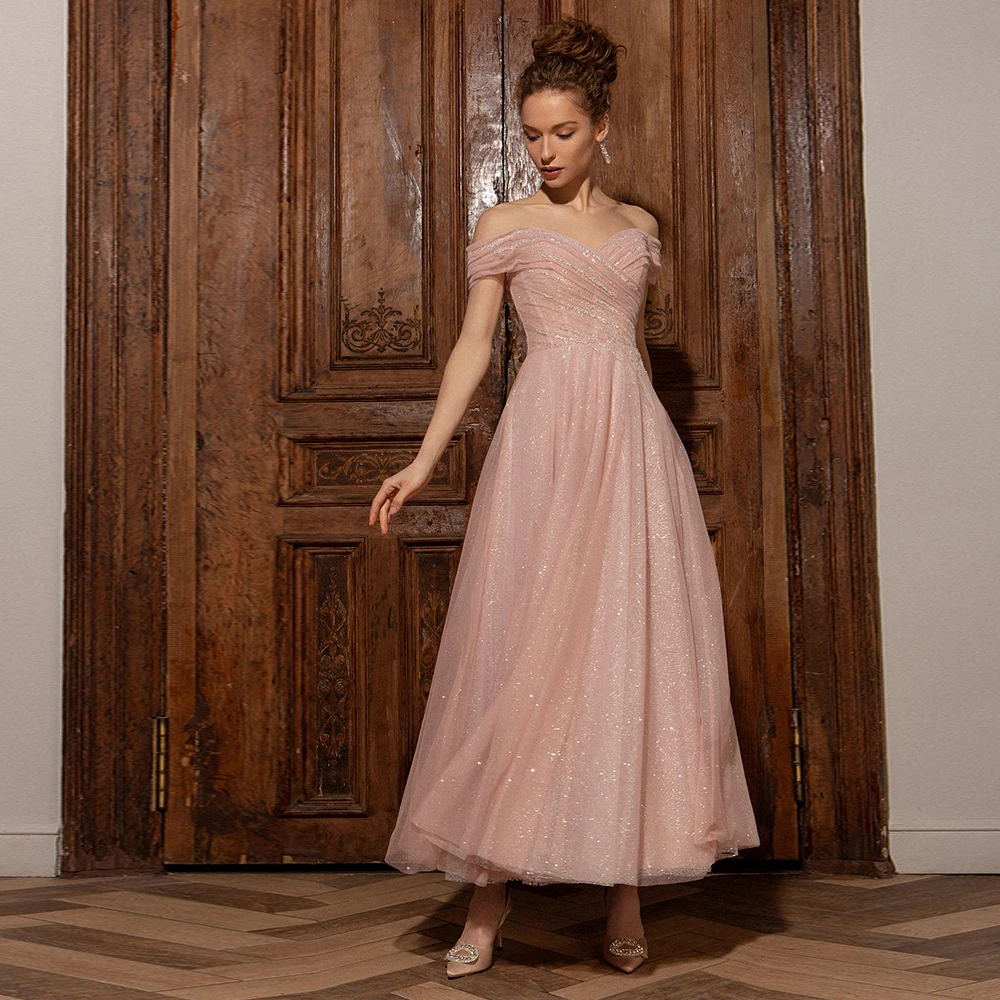 Elegant Off Shoulder Evening Dresses Shine Tulle A Line Formal Party Gown For Woman Ankle Length Sleeveless Robe De Soriee 2022
Elegant Off Shoulder Evening Dresses Shine Tulle A Line Formal Party Gown For Woman Ankle Length Sleeveless Robe De Soriee 2022