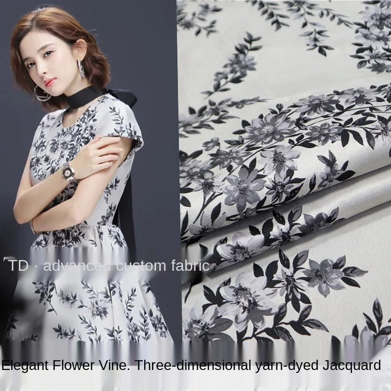 

European and American Flower Vine Three-Dimensional Yarn-Dyed Jacquard Dress Windbreaker Coat Fashion Fabric Brocade Fabric