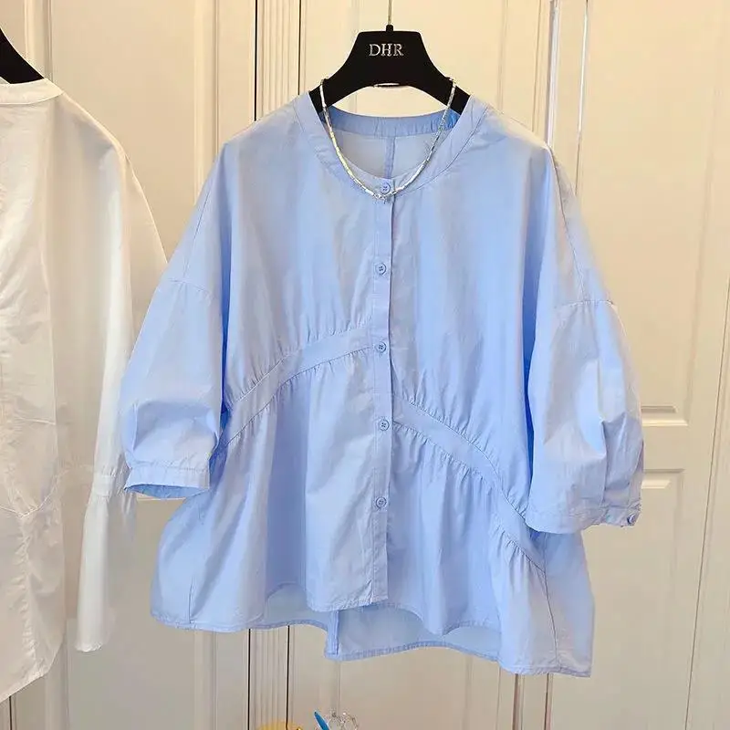 Short Sleeve Roundneck Blue Casual Blouse for Woman 2021 Summer Deisgner Harajuku Kpop Korean Style Shirt
Short Sleeve Roundneck Blue Casual Blouse for Woman 2021 Summer Deisgner Harajuku Kpop Korean Style Shirt