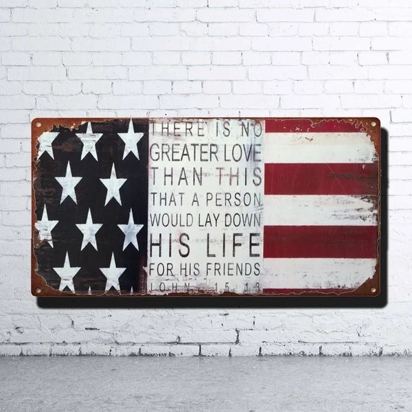 Vintage Style Tin Metal Sign // Military Love Bible Quote // Shabby Chic Rustic Red White Blue Wall Art // American Flag
Vintage Style Tin Metal Sign // Military Love Bible Quote // Shabby Chic Rustic Red White Blue Wall Art // American Flag