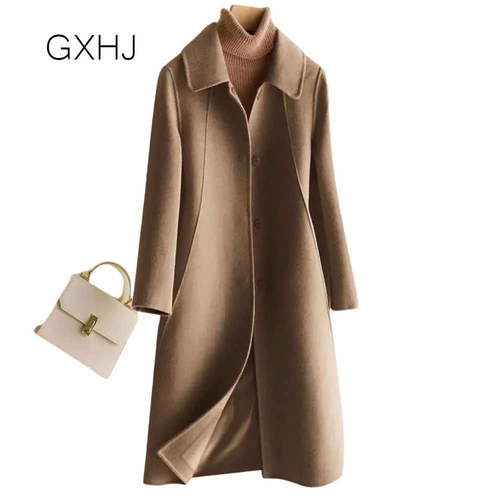 

Women's Wool Blends Coat Autumn Winter 2021 Fashion Elegant Outerwear Female Turndown Collar Single-Breasted trench coat LHJ310