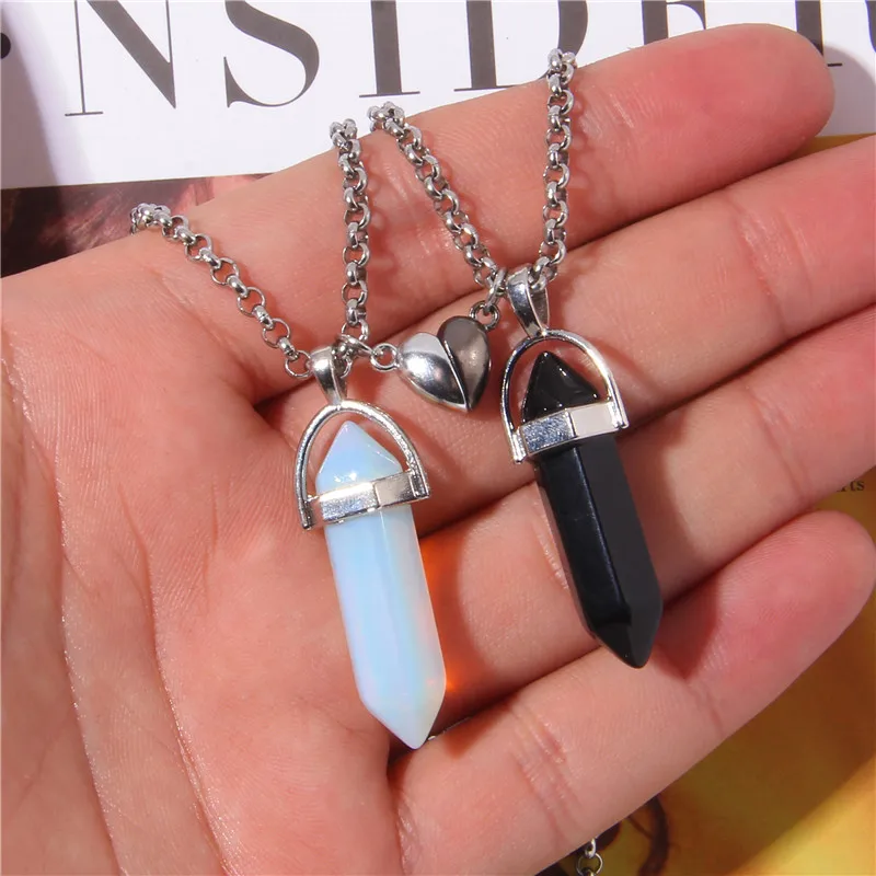 1Pair Magnetic Heart Couple Necklace Natural Quartz Crystal Hexagonal Column Pendant Necklaces Valentine's Day Gift
1Pair Magnetic Heart Couple Necklace Natural Quartz Crystal Hexagonal Column Pendant Necklaces Valentine's Day Gift