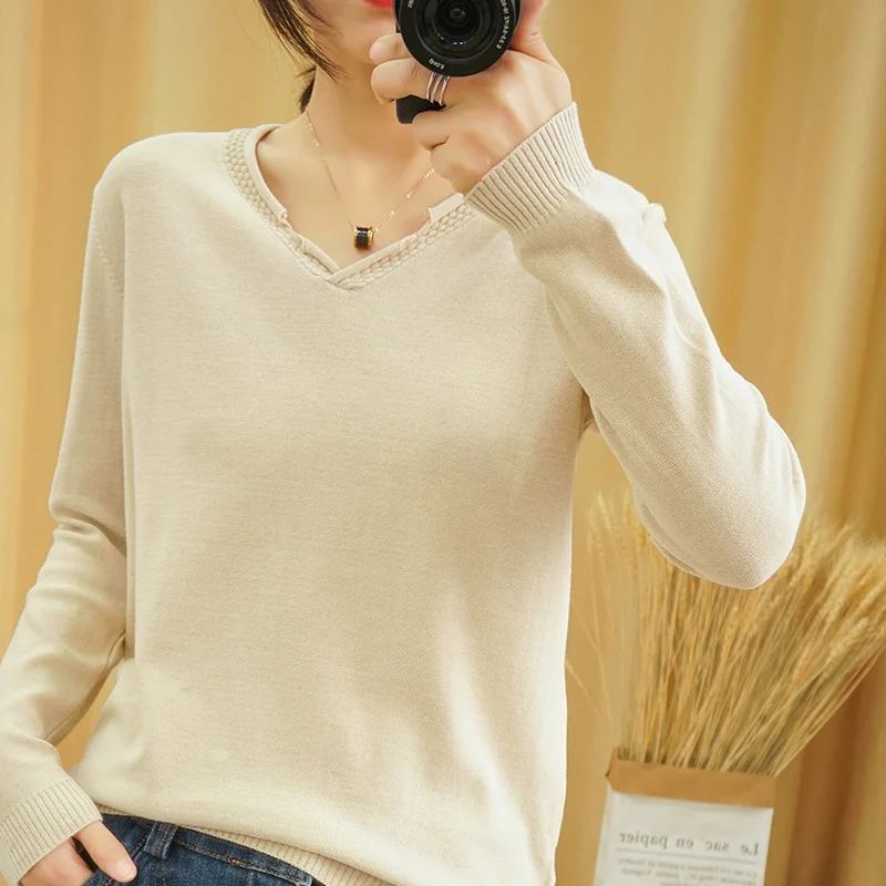SZDYQH Autumn 100% Cotton Sweater Women Clothing Korean V-neck Solid Color Plus Size Pullover Woman Casual Basic Shirt Tops
SZDYQH Autumn 100% Cotton Sweater Women Clothing Korean V-neck Solid Color Plus Size Pullover Woman Casual Basic Shirt Tops