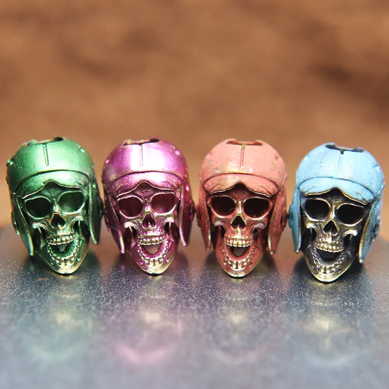 Pilot Helmet Skull Head Pendants Pure Brass Knife Beads DIY Paracord Woven Lanyard Charms Accessories EDC Flashlight Hangings | Спорт и