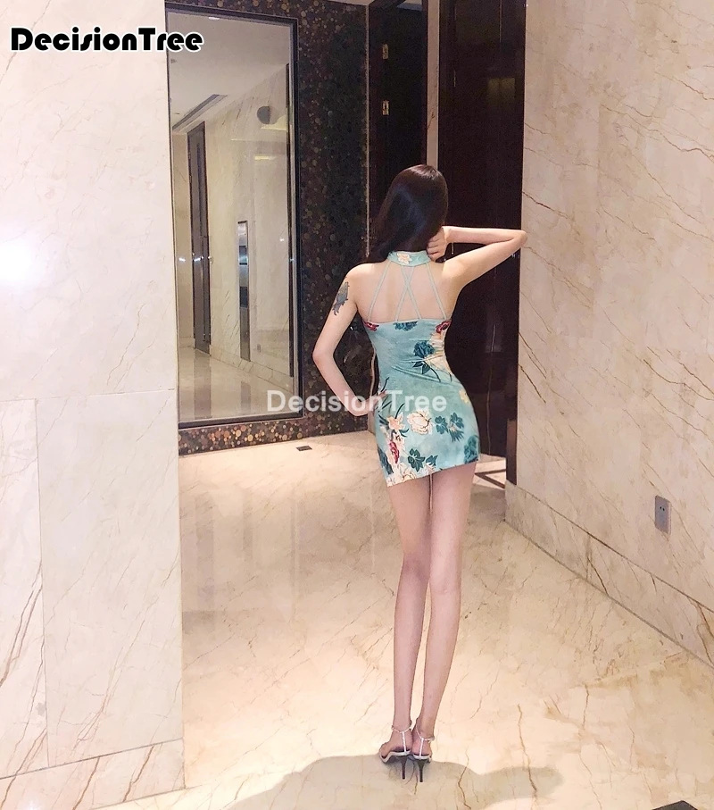2021 satin women's sleeveless sexy qipao dress chinese style flower cheongsam party | Тематическая одежда и униформа