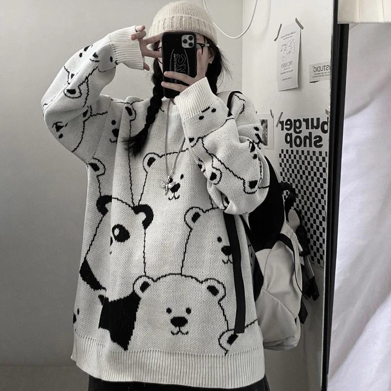 Autumn and winter Korean Harajuku style retro cute panda jacquard thick loose sweater women
Autumn and winter Korean Harajuku style retro cute panda jacquard thick loose sweater women