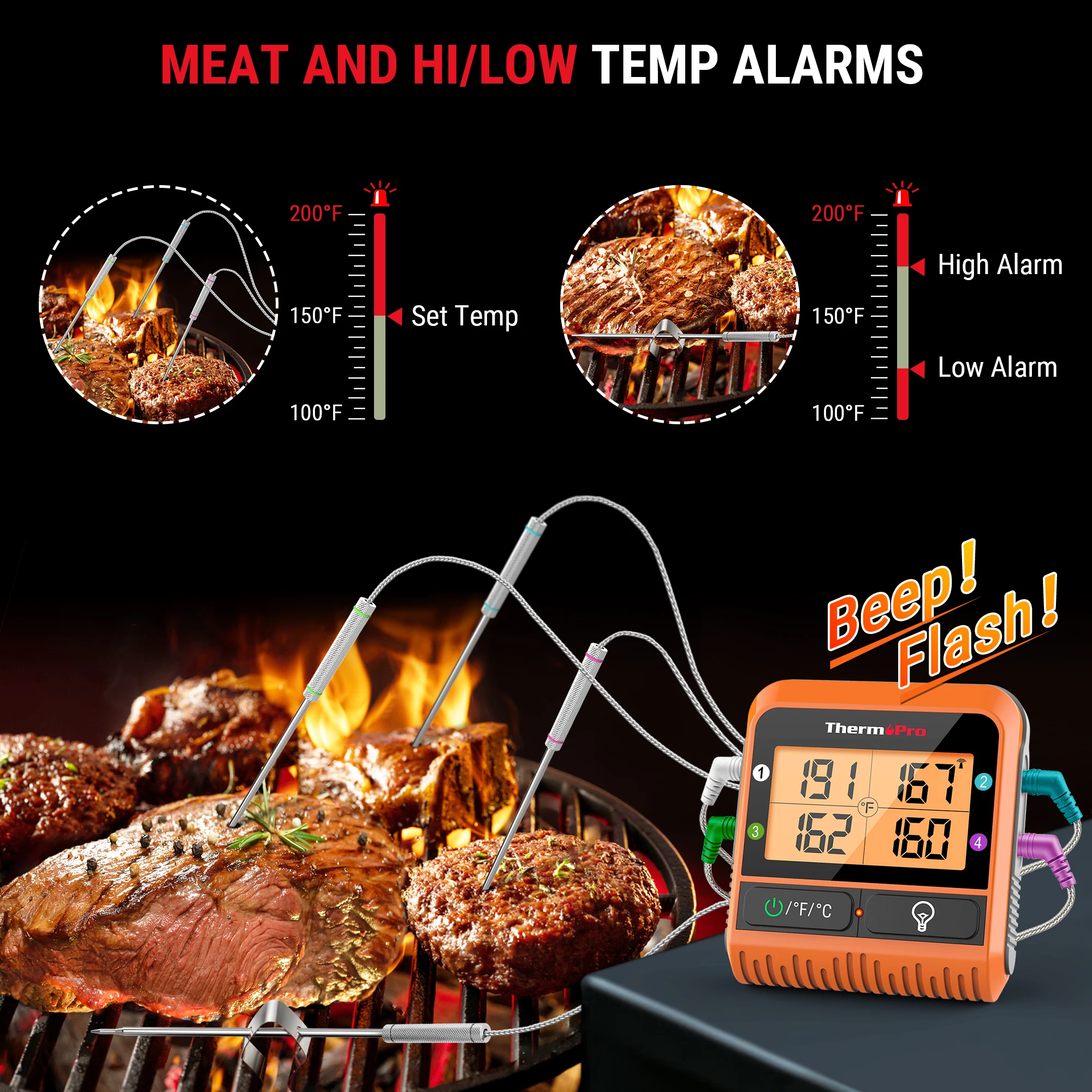 Беспроводной цифровой Кухонный Термометр ThermoPro TP829 300 м 4 щупа для мяса термометр