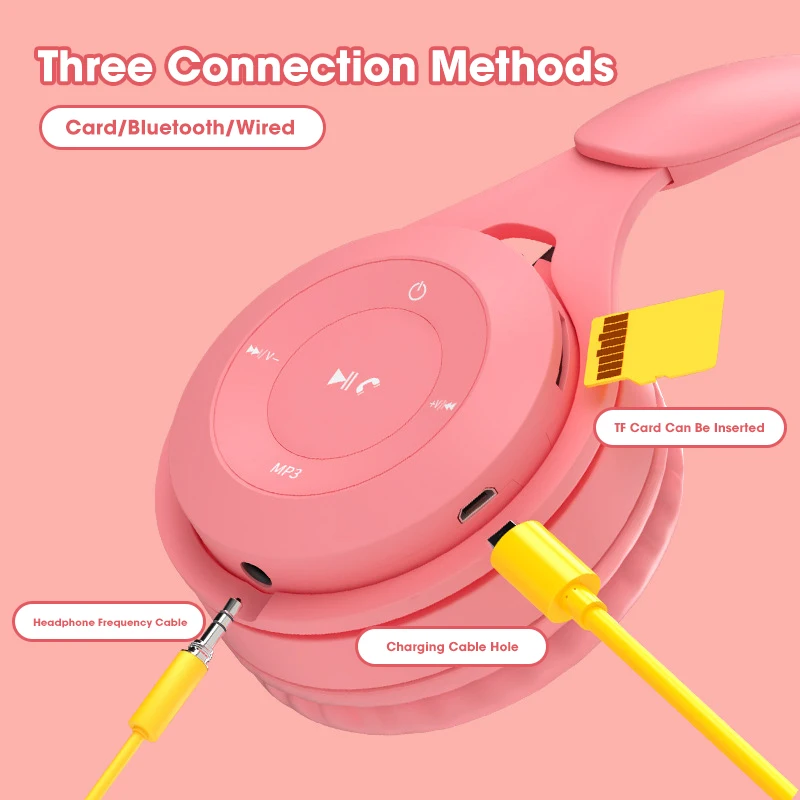 Wireless Headphones Kids Game Bluetooth Hi-Fi Stereo Headset Audio Mp3 TF Card Noise Cancelling Earphones With Mic For Girl Gift |
