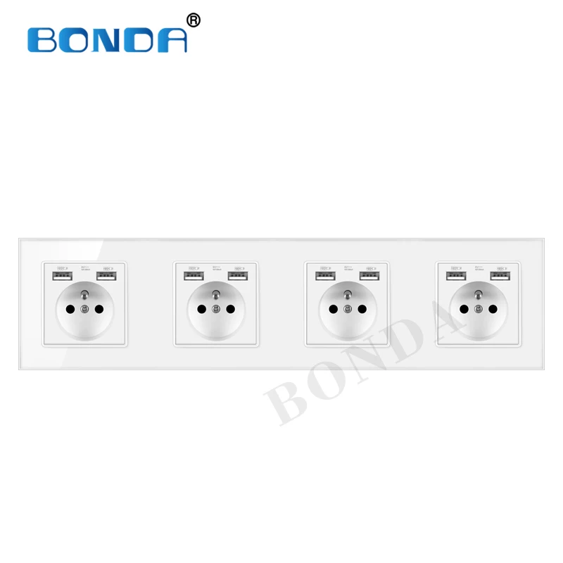 BONDA Multi-connection French standard wall socket, 16A USB tempered glass panel, multi-connection socket combination AC110-240V
BONDA Multi-connection French standard wall socket, 16A USB tempered glass panel, multi-connection socket combination AC110-240V