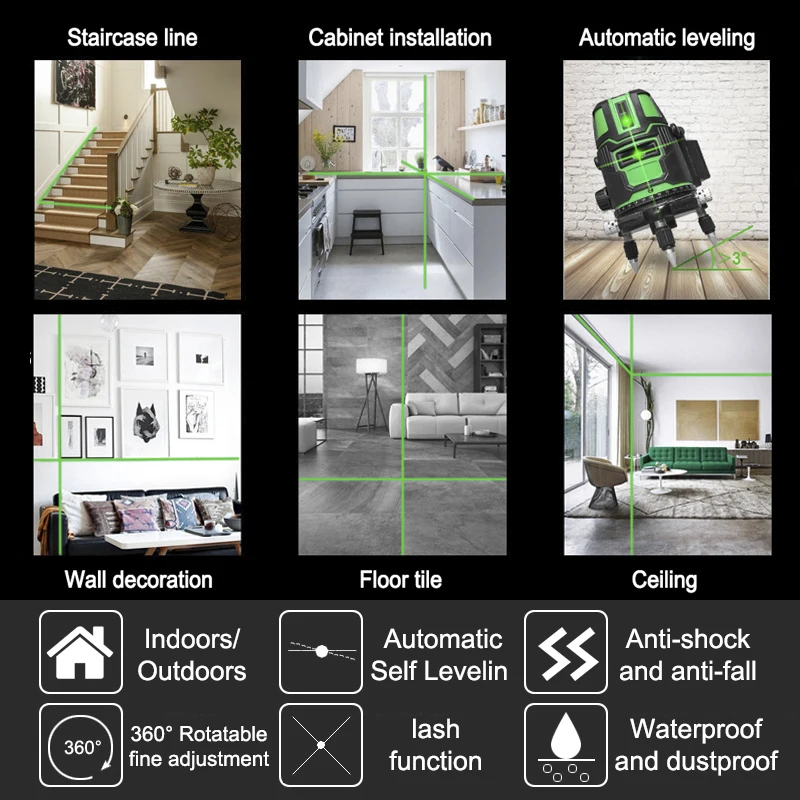 Laser Level 2/3/5 Cross Lines Self-Leveling Green Radius Alternating Direct 360 Rotatable Horizontal Vertical Measuring
Laser Level 2/3/5 Cross Lines Self-Leveling Green Radius Alternating Direct 360 Rotatable Horizontal Vertical Measuring