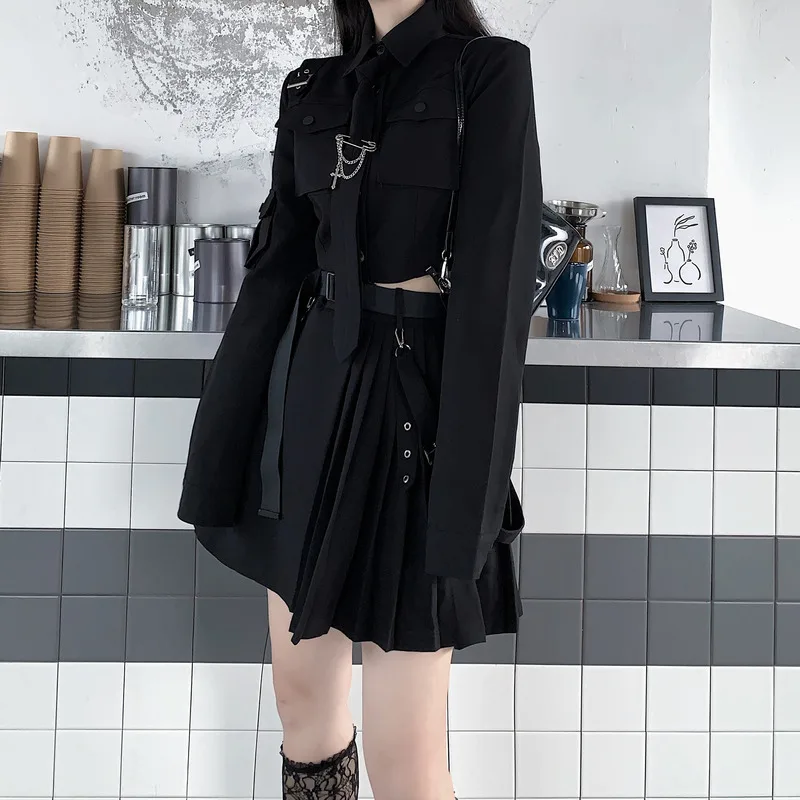 2020 Gothic Style Black Shirt + Short Skirt Tooling Suit Female Spring and Autumn Handsome Dark Women's Clothing Women's Sets 
2020 Gothic Style Black Shirt + Short Skirt Tooling Suit Female Spring and Autumn Handsome Dark Women's Clothing Women's Sets