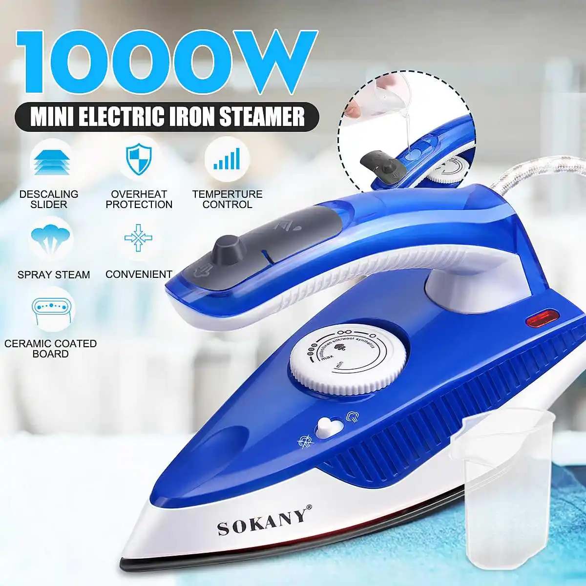 1000W Mini Spray Steam Iron Ceramic Coating Soleplate Folding Handle Electric Irons Temperature control Clothes Ironing Steamer
1000W Mini Spray Steam Iron Ceramic Coating Soleplate Folding Handle Electric Irons Temperature control Clothes Ironing Steamer
