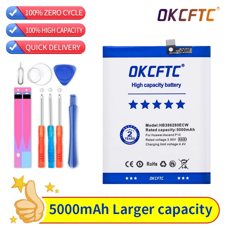 OKCFTC Original Replacement Phone Battery 5000mAh HB386280ECW For Huawei P10 Honor 9 Honor9 Batteria
OKCFTC Original Replacement Phone Battery 5000mAh HB386280ECW For Huawei P10 Honor 9 Honor9 Batteria