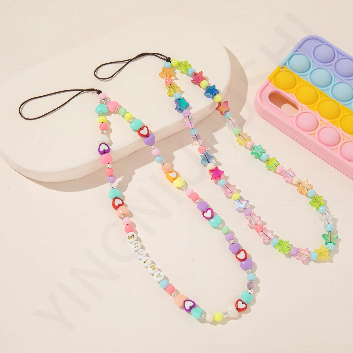 Fashionable Colorful Acrylic Love Heart-Shaped Mobile Phone Chain Women's Transparent Jelly Color Star Anti-Lost Lanyard Jewelry
Fashionable Colorful Acrylic Love Heart-Shaped Mobile Phone Chain Women's Transparent Jelly Color Star Anti-Lost Lanyard Jewelry