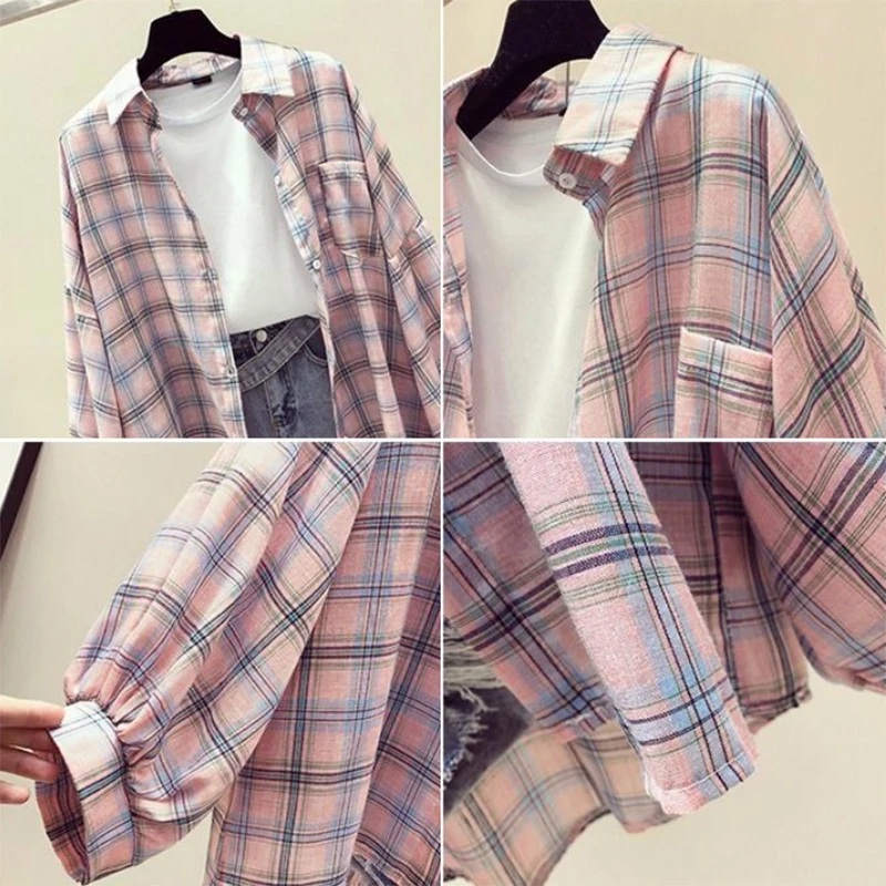 Shirts Women Spring Plaid Turn Down Collar Students Loose Casual Female Thin Korean Style Unisex Sun-protection Popular Cozy Hot
Shirts Women Spring Plaid Turn Down Collar Students Loose Casual Female Thin Korean Style Unisex Sun-protection Popular Cozy Hot