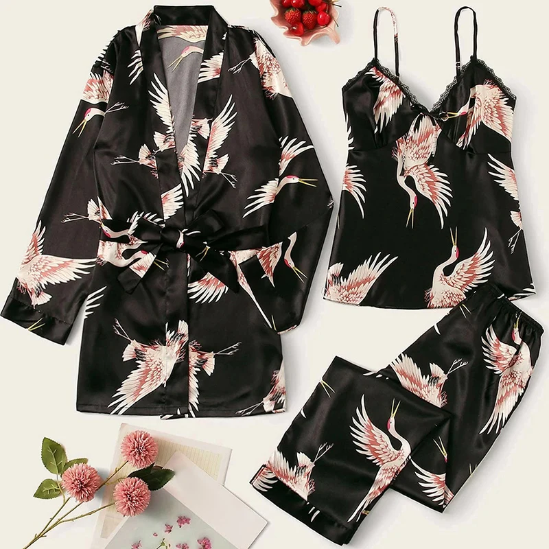 3PC Robe Sleep Suit Womens Lace Silk Satin Pajamas Gown Set V-Neck Cami Nighties Wear Pijama Home Nightwear Nightdress 2021
3PC Robe Sleep Suit Womens Lace Silk Satin Pajamas Gown Set V-Neck Cami Nighties Wear Pijama Home Nightwear Nightdress 2021