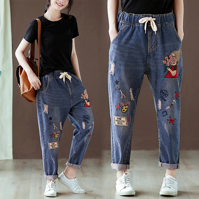 Ladies Loose Embroidered Cartoon Jeans Women 2020 Spring Summer Female Boyfriend Jeans for Women Harem Pants
Ladies Loose Embroidered Cartoon Jeans Women 2020 Spring Summer Female Boyfriend Jeans for Women Harem Pants