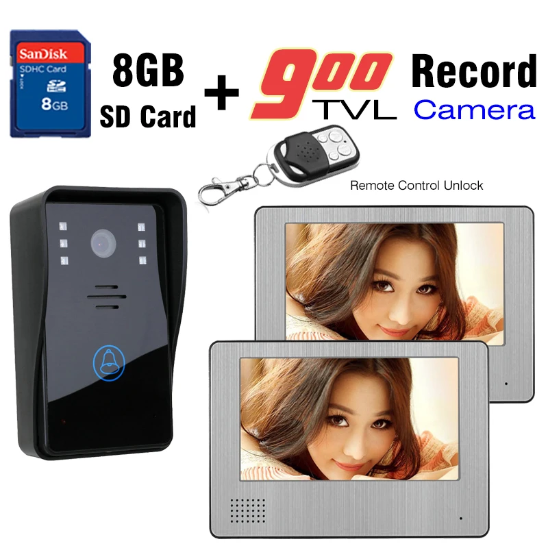 

900TVL HD Camera Video Door Phone 7 inch LCD Monitor Video Intercom 8GB SD Card Record Remote Unlock video doorbell recording