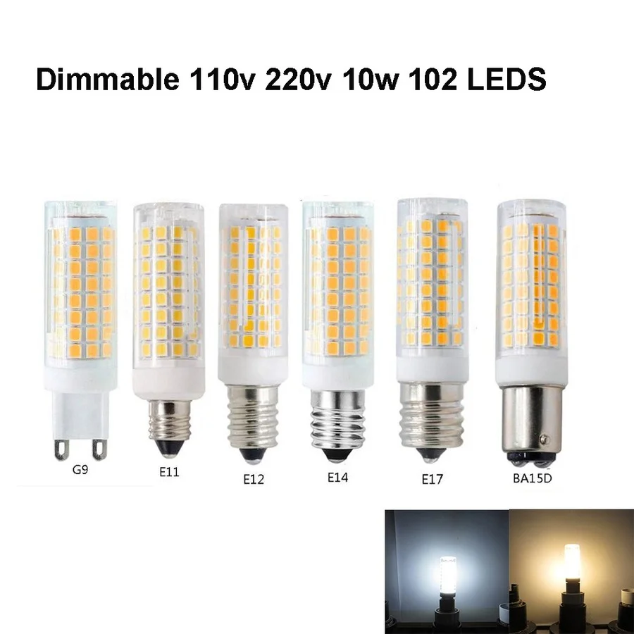 

2PCS 110v 220v Dimmable G9 E11 E12 E14 E17 BA15D G4 GY6.35 G8 LED Bulb LED Mini Corn Bulb Crystal Chandelier Light 10W 102 leds