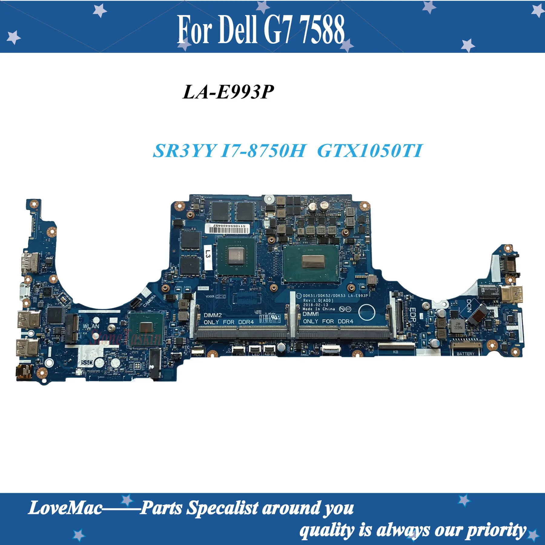 High quality for Dell G7 7588 Laptop Motherboard LA-E993P CPU SR3YY I7-8750H DDR4 GPU GTX1050TI 100% tested
High quality for Dell G7 7588 Laptop Motherboard LA-E993P CPU SR3YY I7-8750H DDR4 GPU GTX1050TI 100% tested