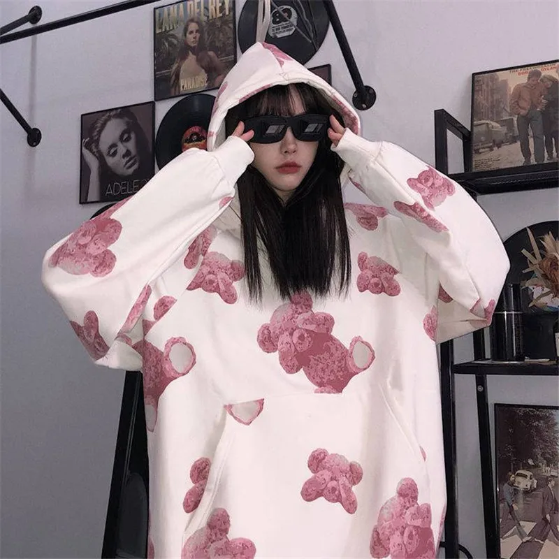 Harajuku Bear Printed Hooded Hoodie Loose Long Sleeve Ulzzang Hoodie Streetwear Females Cute Animal Print Hoodie Funny Tops Girl
Harajuku Bear Printed Hooded Hoodie Loose Long Sleeve Ulzzang Hoodie Streetwear Females Cute Animal Print Hoodie Funny Tops Girl