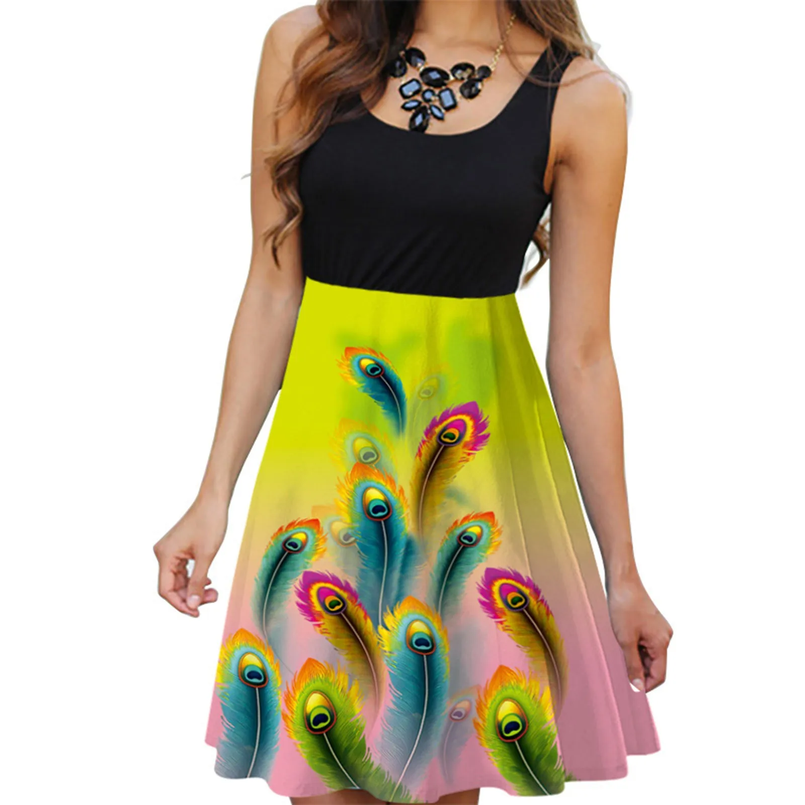 Sleeveless Women's Dress Fashion Round Neck Digital Printing Casual Stitching Dress Платье 2021 Нарядные Vestido De Mujer Robes
Sleeveless Women's Dress Fashion Round Neck Digital Printing Casual Stitching Dress Платье 2021 Нарядные Vestido De Mujer Robes