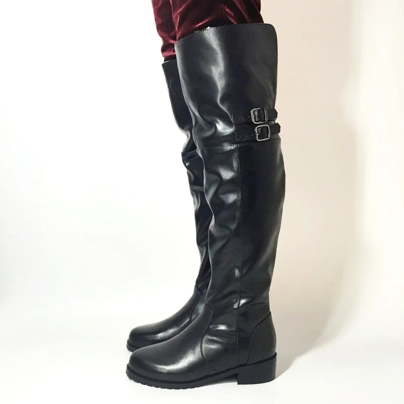 Женские сапоги до колена с пряжкой на молнии в стиле ретро теплые плюшевые для