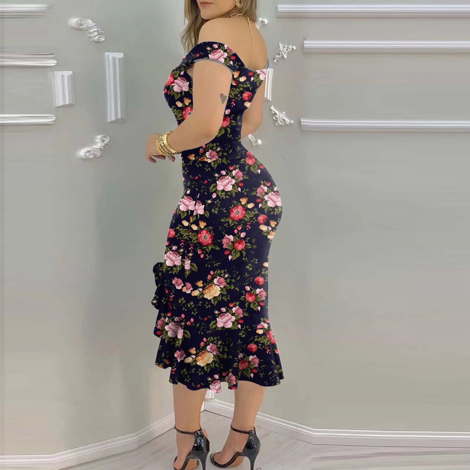 40# Cold Shoulder Ruffle Dress Women Floral Print Hem Slit Dress Office Lady Elegant Wrap Hip Glitter Sequined Dress Vestidos
40# Cold Shoulder Ruffle Dress Women Floral Print Hem Slit Dress Office Lady Elegant Wrap Hip Glitter Sequined Dress Vestidos