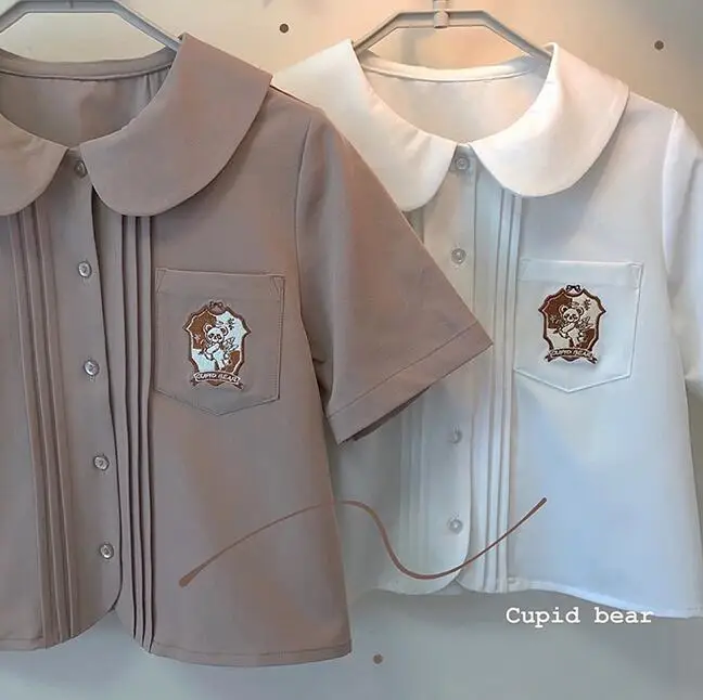 Cupid Eear Embroidery Cute Girl's JK Shirt Peter Pan Collar Women's Blouse Short Sleeve Summer Shirt White & Khaki
Cupid Eear Embroidery Cute Girl's JK Shirt Peter Pan Collar Women's Blouse Short Sleeve Summer Shirt White & Khaki