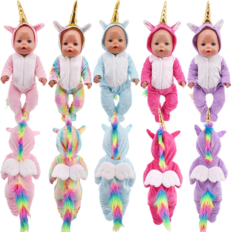

Doll Clothes Blue/Pink Unicorn Jumpsuit For 43Cm Baby New Born Fit 18Inch American Doll Our Generation Baby Girl Christmas Gifts
