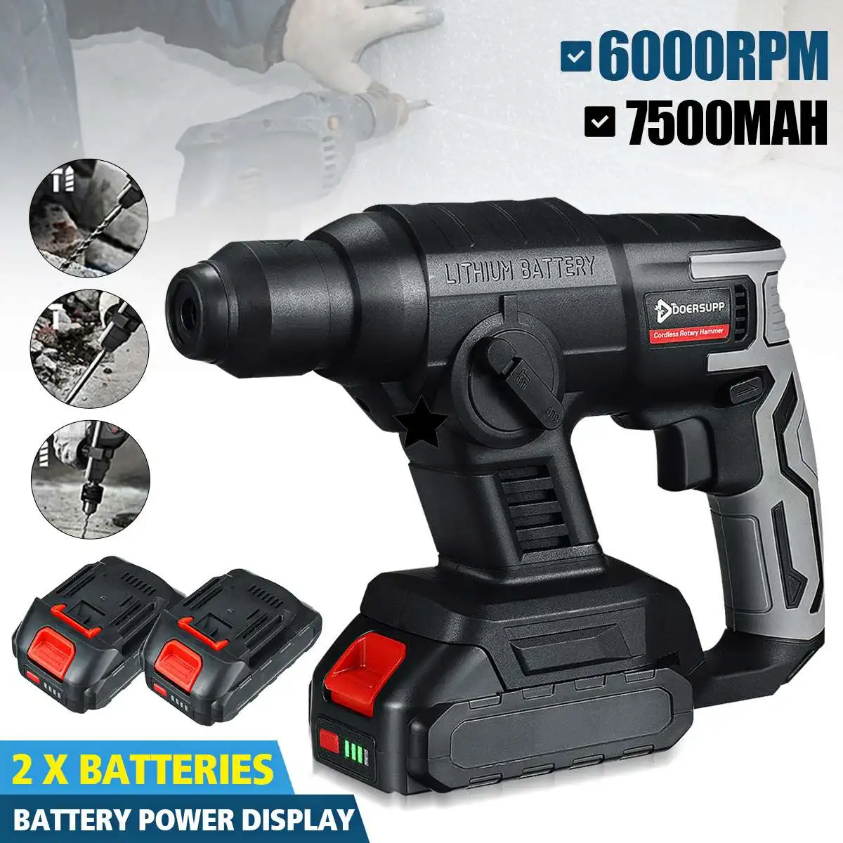 1000W Electric Rotary Hammer Cordless Rechargeable Multifunction Hammer Impact Drill DIY Power Tool for Makita 18V Battery
1000W Electric Rotary Hammer Cordless Rechargeable Multifunction Hammer Impact Drill DIY Power Tool for Makita 18V Battery
